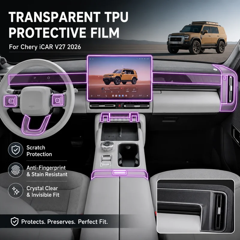For Chery iCAR V27 2026 Interior Gear Shift Center Console Screen Dashboard Transparent TPU Protective Modification Film