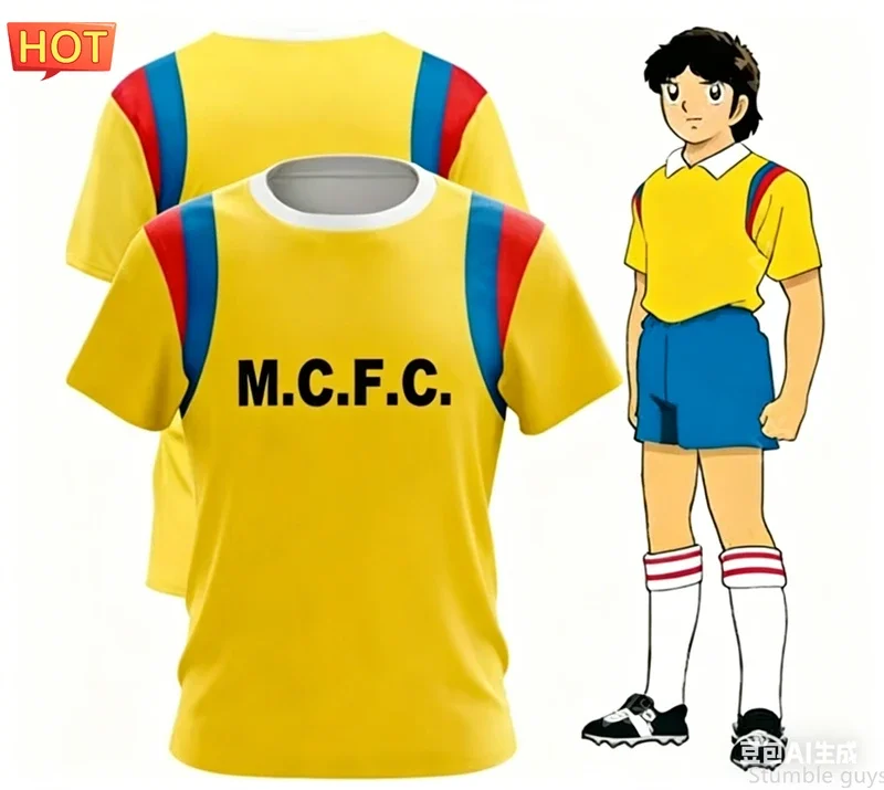 Anime Captain Tsubasa Nankatsu Football Shirt Men Clothes Boys Tshirt Kids Cosplay Fan Version Casual Gift Tops