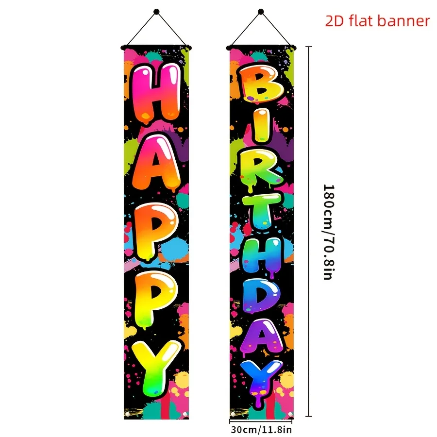 2D Farbenfrohe Spritzlack-Glückwunschbanner für die Veranda, 1 Paar, Trendige Graffiti-Dekoration für Teenager- und Erwachsenenpartys, KTV, Bar-Events – Detail 3