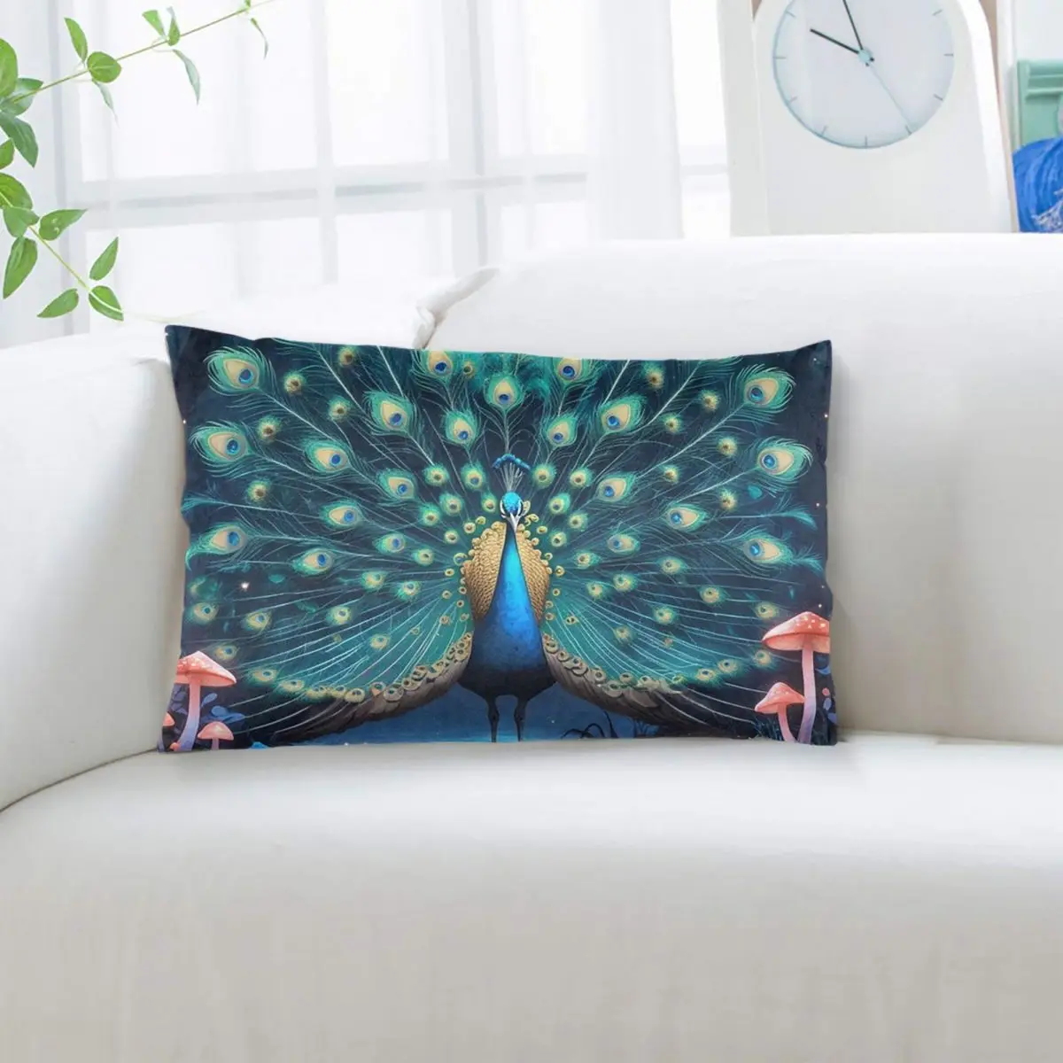 Mesmerising Peacock Feathers Rectangle Pillowcase Cushion Cover Decorative Bedroom Bed Home Comfort Throw Pillow