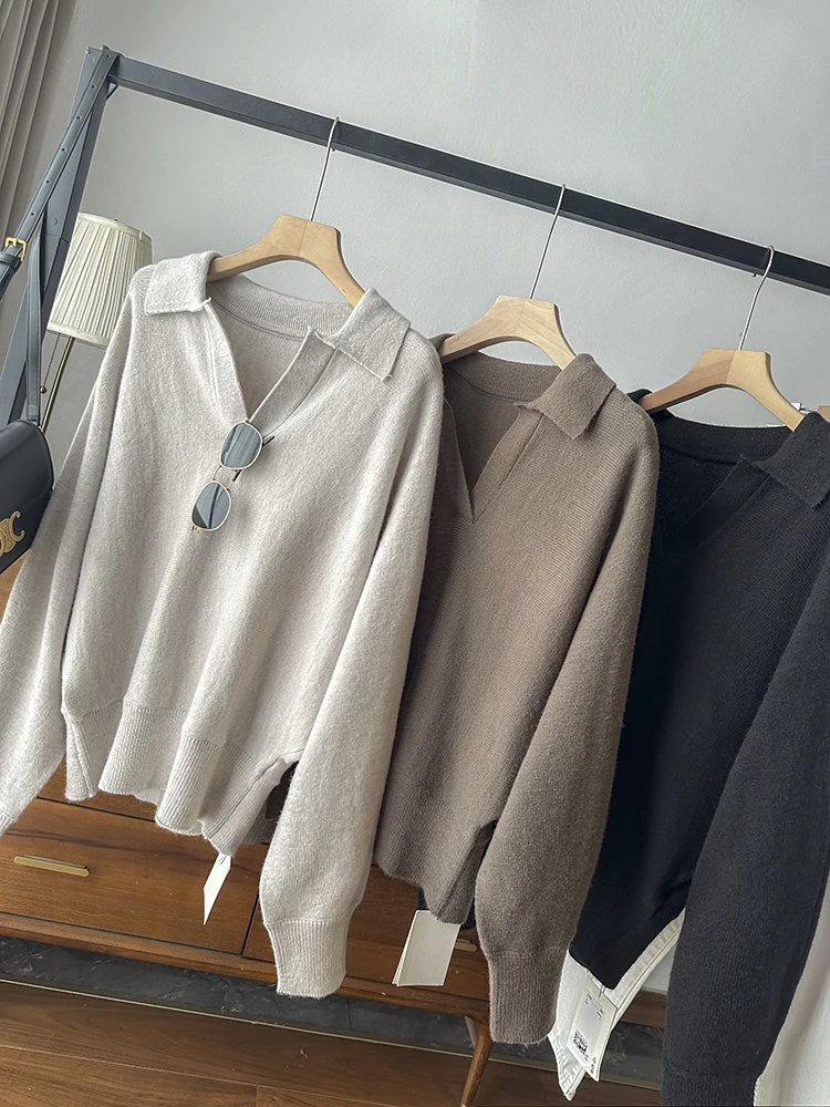 

Скандинавский вязаный свитер из смешанной шерсти с воротником «летучая мышь» свободный модный женский осенне-зимний длинный трикотаж све