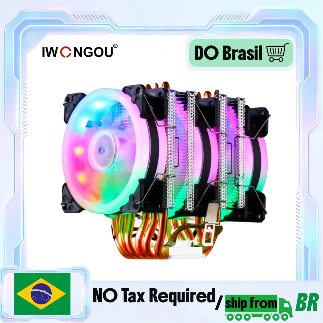 Cooler de Ar para CPU IWONGOU X79 X99, Ventilador de Resfriamento PWM de 3Pin/4Pin para Processadores Intel LGA 1366 1151 1155 1200 1700 2011 e AMD AM3 AM4 AM5