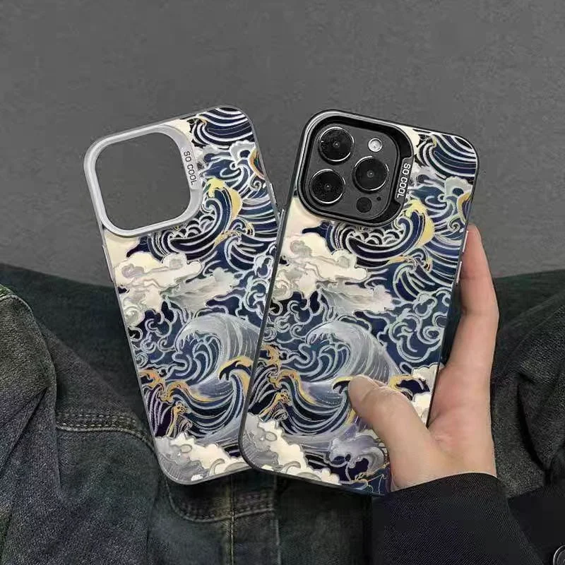 Japanese Waves Electroplate IMD Phone CaseFor Xiaomi Poco F6 X6 F5 X5 M6 Pro 4G Mi 13 12 11 Lite 5G NE 14T 13T 12T Pro Cover