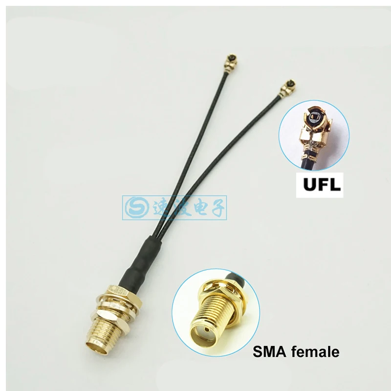 1Pcs UFL to SMA Female Two In One Y Type Feeder Connector Extension Coaxial Cable Low Loss RF Test Cord