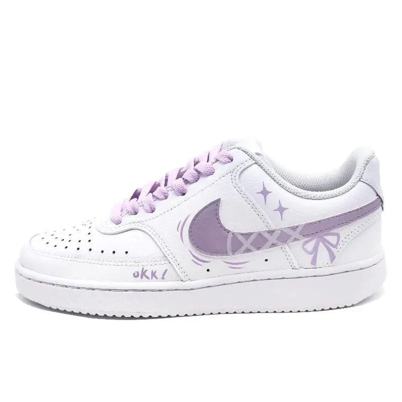 【Personalizar】Nike Court Vision 1 Sapatos de skate femininos de cano baixo roxo/branco tênis CD5434-100