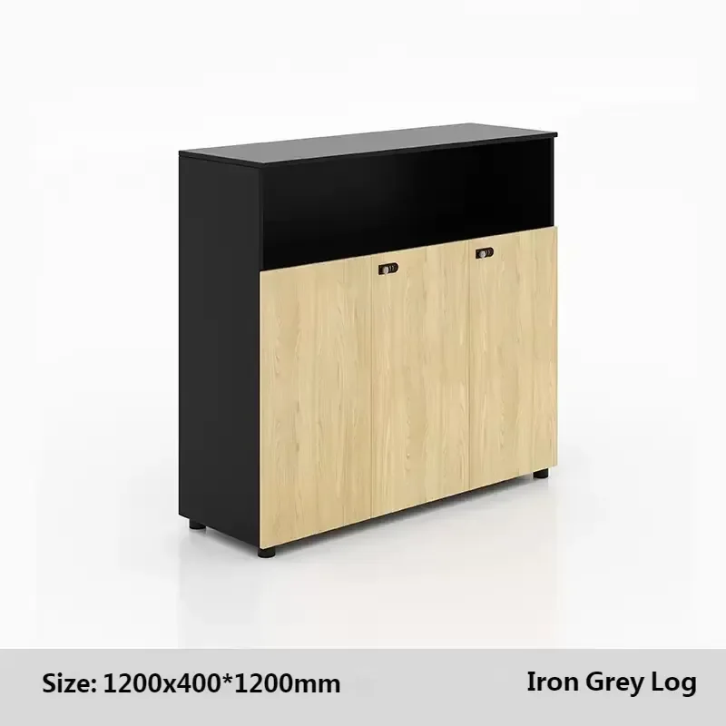 Modern Low Office File Cabinet Stylish Storage Partition Unit for Workspace Organization Compact Design Metal Wood Finish