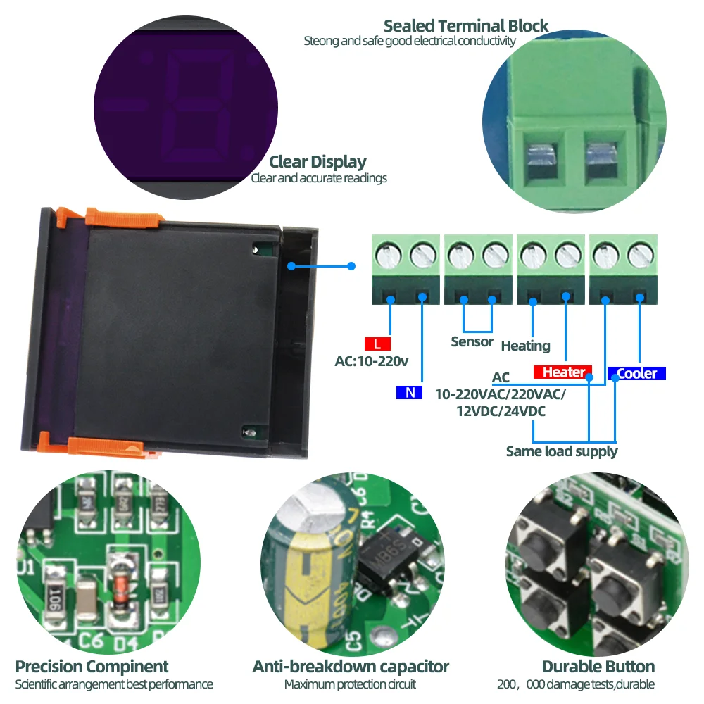 STC-1000 Micro regolatore di temperatura digitale termostato termoregolatore sensore di temperatura relè riscaldamento incubatore di raffreddamento 220V