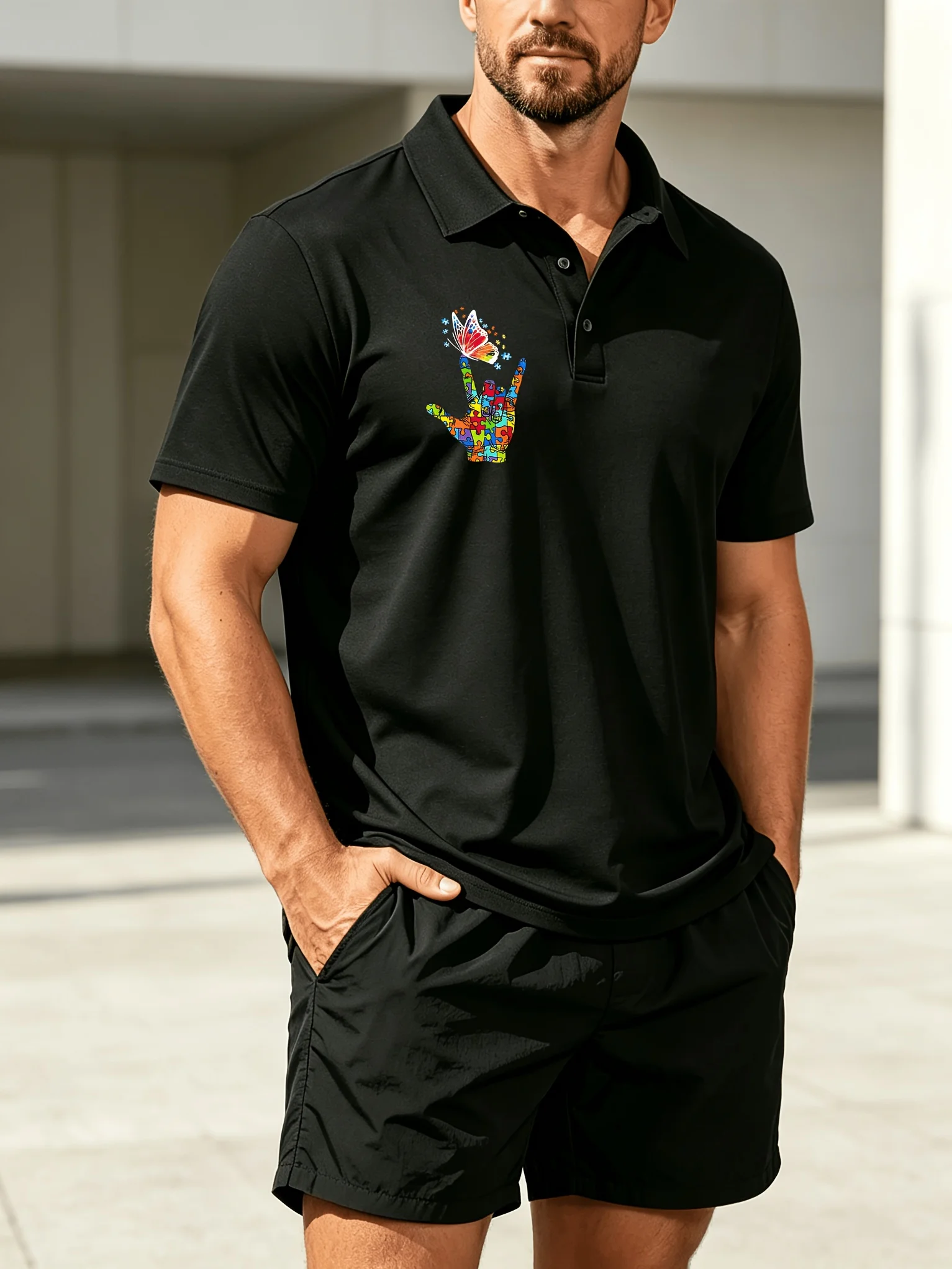 Outdoor Sports Leisure - Colorful Puzzle Hand Men'S Summer 2PCS