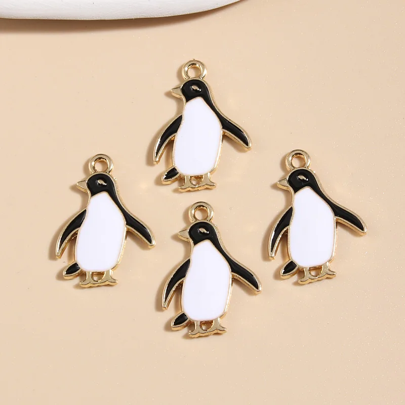 10pcs Gold Color 24x17mm Cute Enamel Penguin Charms Animal Pendant Fit Necklace Earring Handmade Jewelry Making Finding Supplies