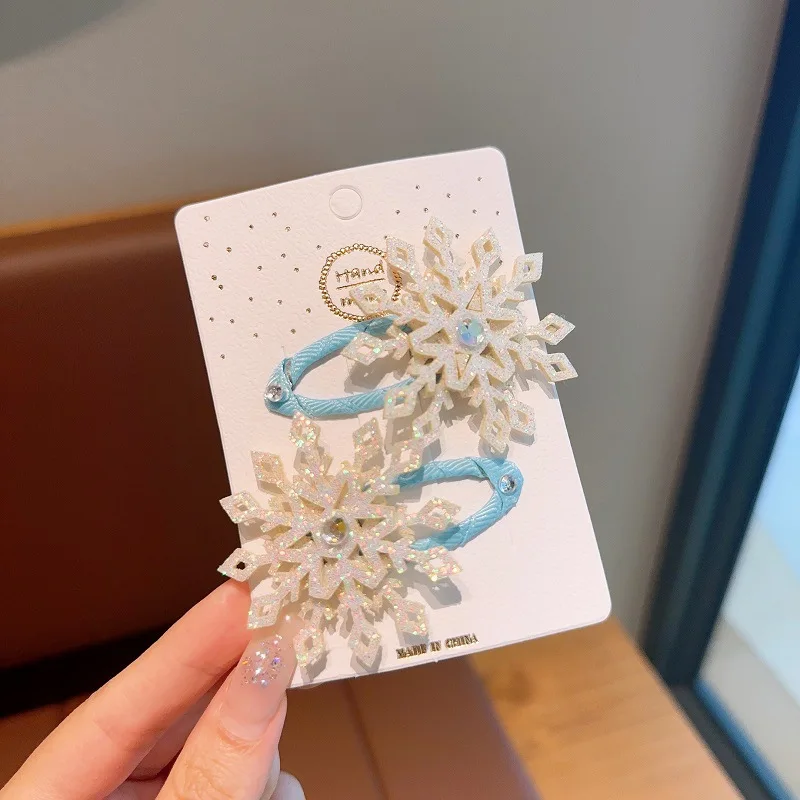 2pcs Winter new Frozen snowflake hairpin children's hair clip Elsa princess hair accessory girl side BB clip image 4