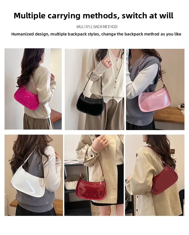 Glänzende Lackleder-Unterarmtasche Einfarbige Damen-Mini-Handtasche Modische Casual Schultertasche Tägliche Dating-Handtasche – Detail 10
