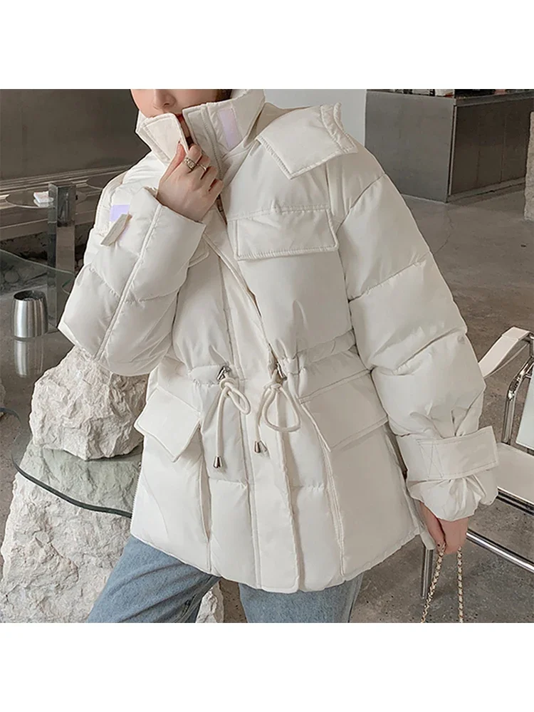 

2022 Winter Hooded Cotton-padded Jacket Women's Korean Fashion All-match Solid Color Loose Warm Down Cotton Padded Jacket