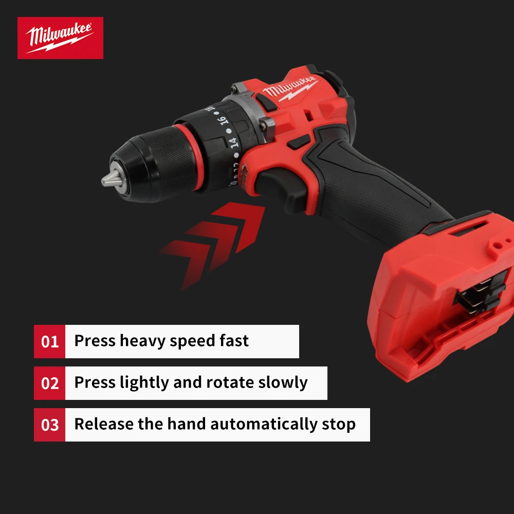 Milwaukee 20v lithium battery brushless impact electric drill  torque escalation speed Update brushless rechargeable power tool