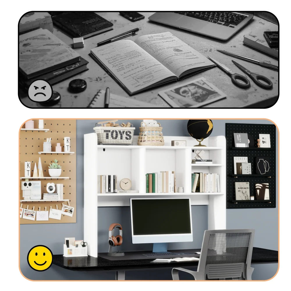 Desktop Bookshelf High-Capacity Wood Desk Hutch Organizer 5 Shelves Computer Desk Desktop Shelf Bookshelf Storage for Office