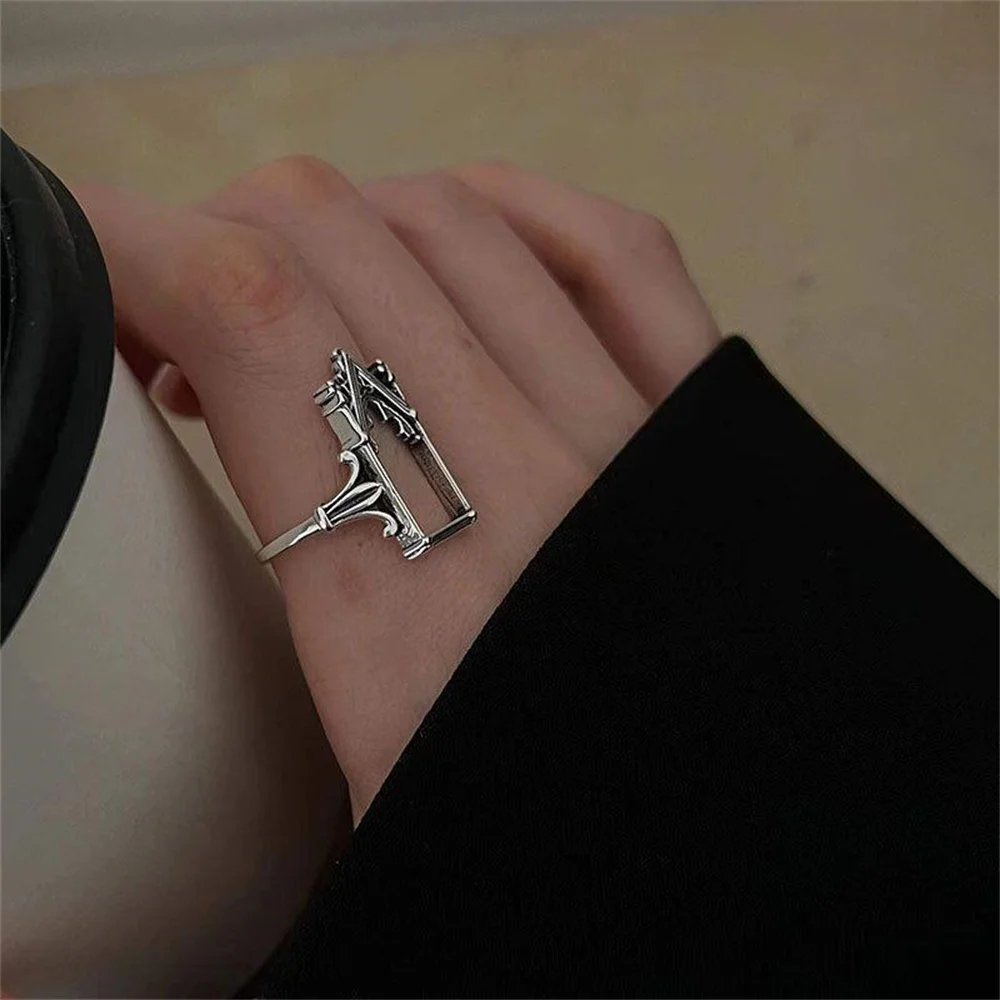 2023 New Vintage Castle Door Ring For Women Fashion Silver Color Goth Jewelry Heart Zircon Poker Rose Open Ring Trend Couple Gif