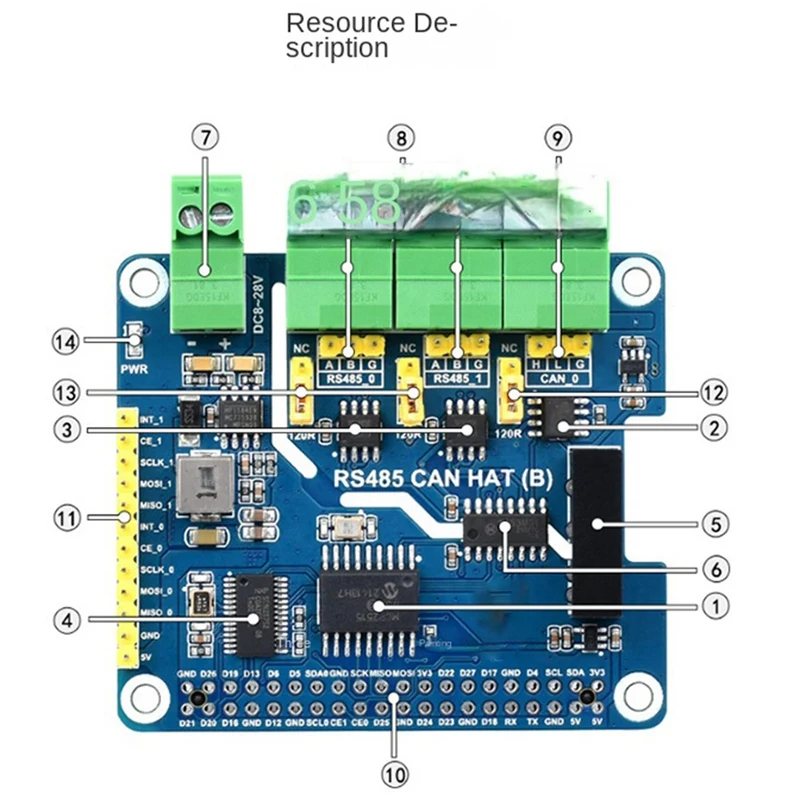 For Raspberry Pi 4B Isolated Dual Rs485 Can Interface Expansion Board Gigabit Ethernet Power Isolation Protection Durable