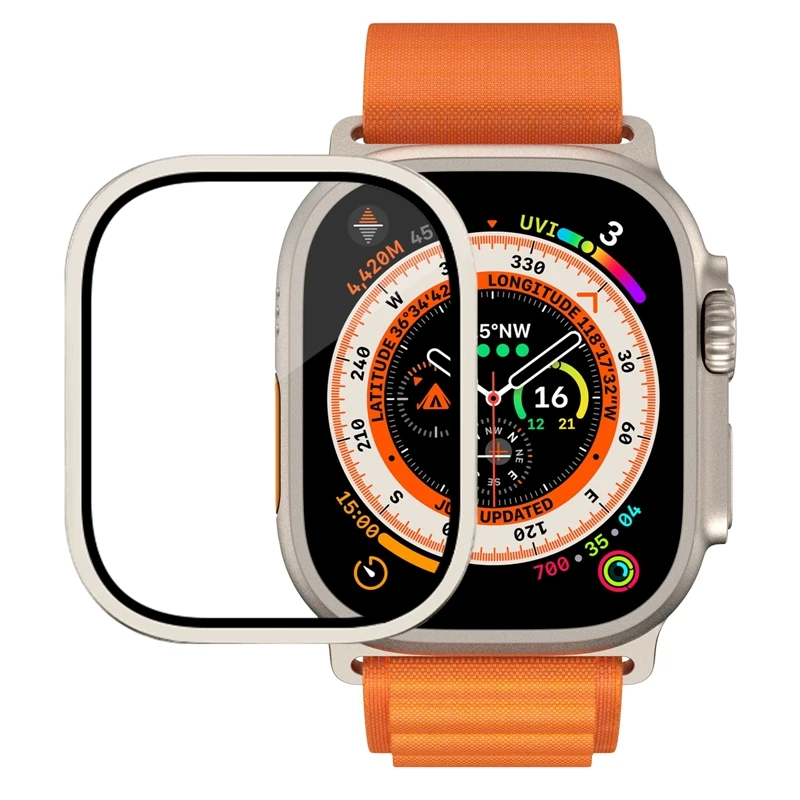 Carcasa de Aleación de Aluminio Metálico para Apple Watch Ultra 3 49mm Cubierta Protectora Anti-Rayaduras + Película de Vidrio Templado HD 5