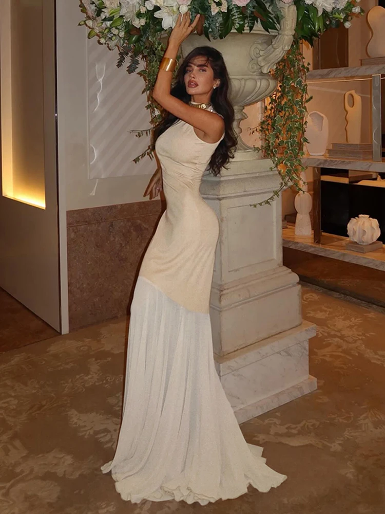 Weird Puss Лоскутное платье-майка с мешом подол Женское элегантное классическое эластичное облегающее клубное платье с круглым вырезом для дня рождения, облегающее платье без рукавов