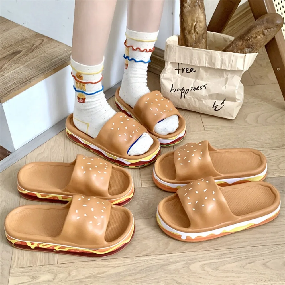 

Креативные тапочки для гамбургеров с имитацией гамбургеров, забавные тапочки для гамбургеров из ЭВА с мягкой подошвой, нескользящая толстая подошва, 3D горки для гамбургеров, унисекс