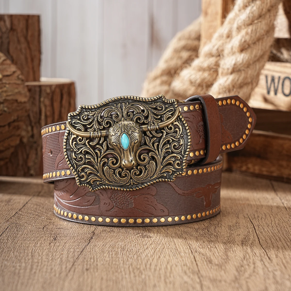 1pc Western Cowboy Style Belt - Suitable for Both Men and Women. Metal Western Buckle. PU Embossed Vintage Belt