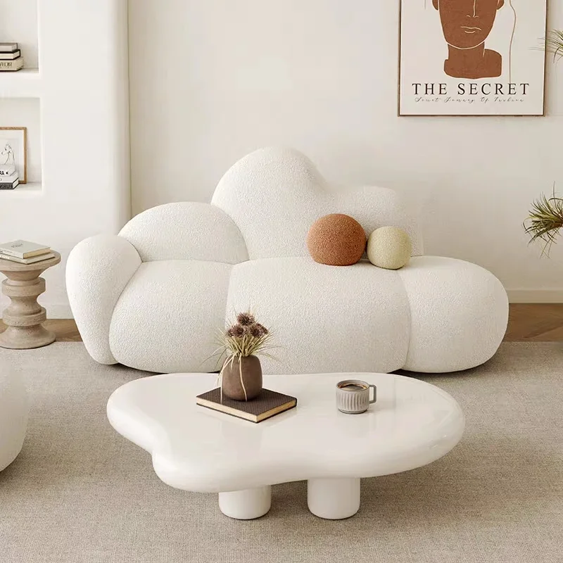 Cream style lamb velvet cloud sofa for living room and home use