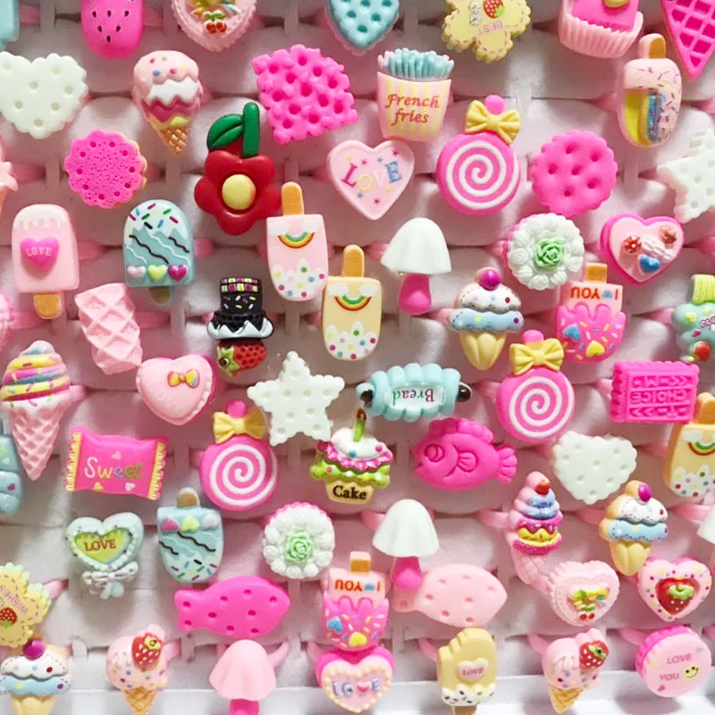 Wholesale 30PCS Jewelry Mixed Lots Resin  Children Kid Rings Cartoon Fruit Candy Dessert Ring Gift Cheap Drop Ship Free