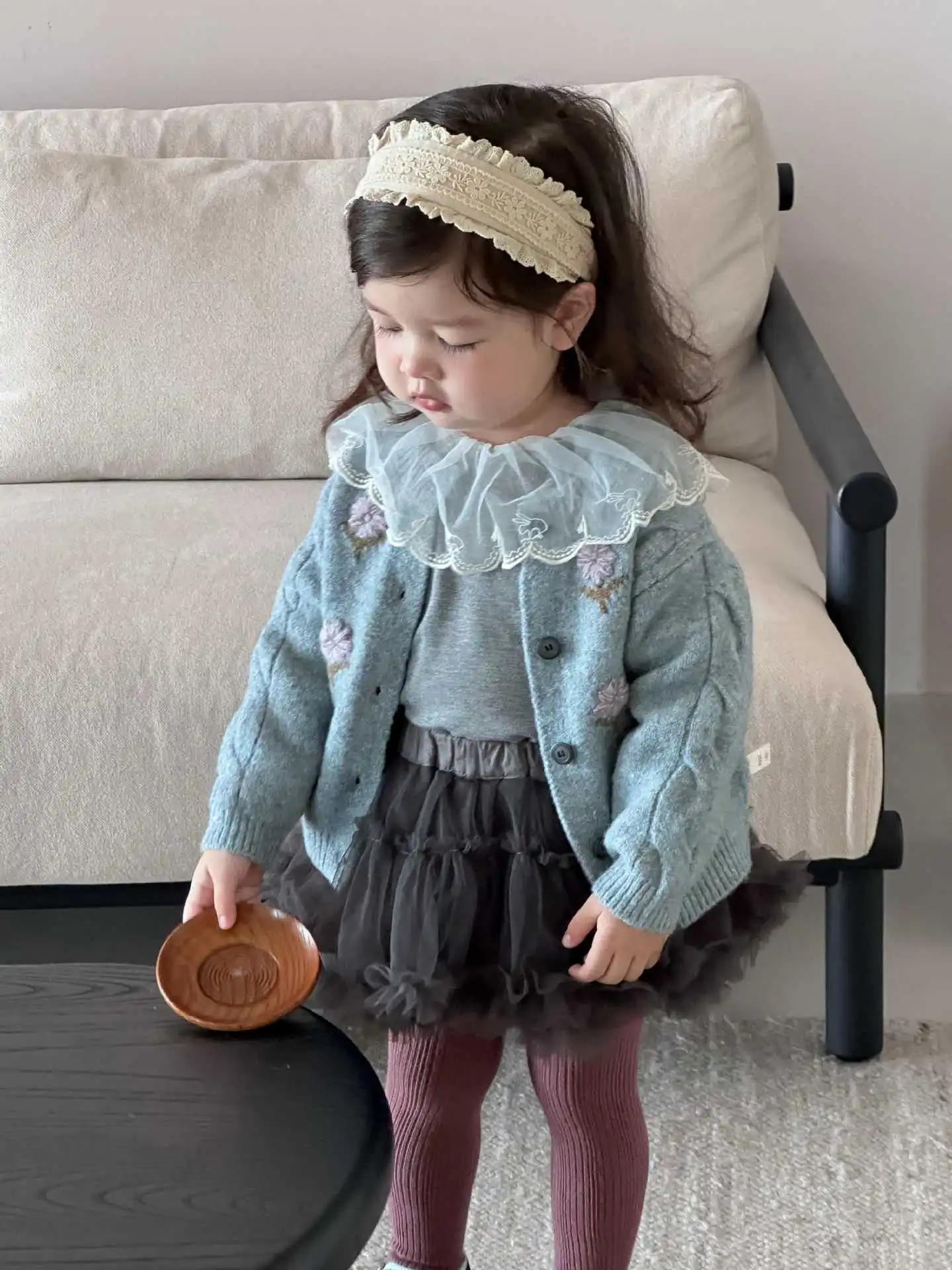 Girls New Autumn and Winter Suit Thickened New Solid Color Children Baby Girl Foreign-style Velvet Versatile 3 Pic Set