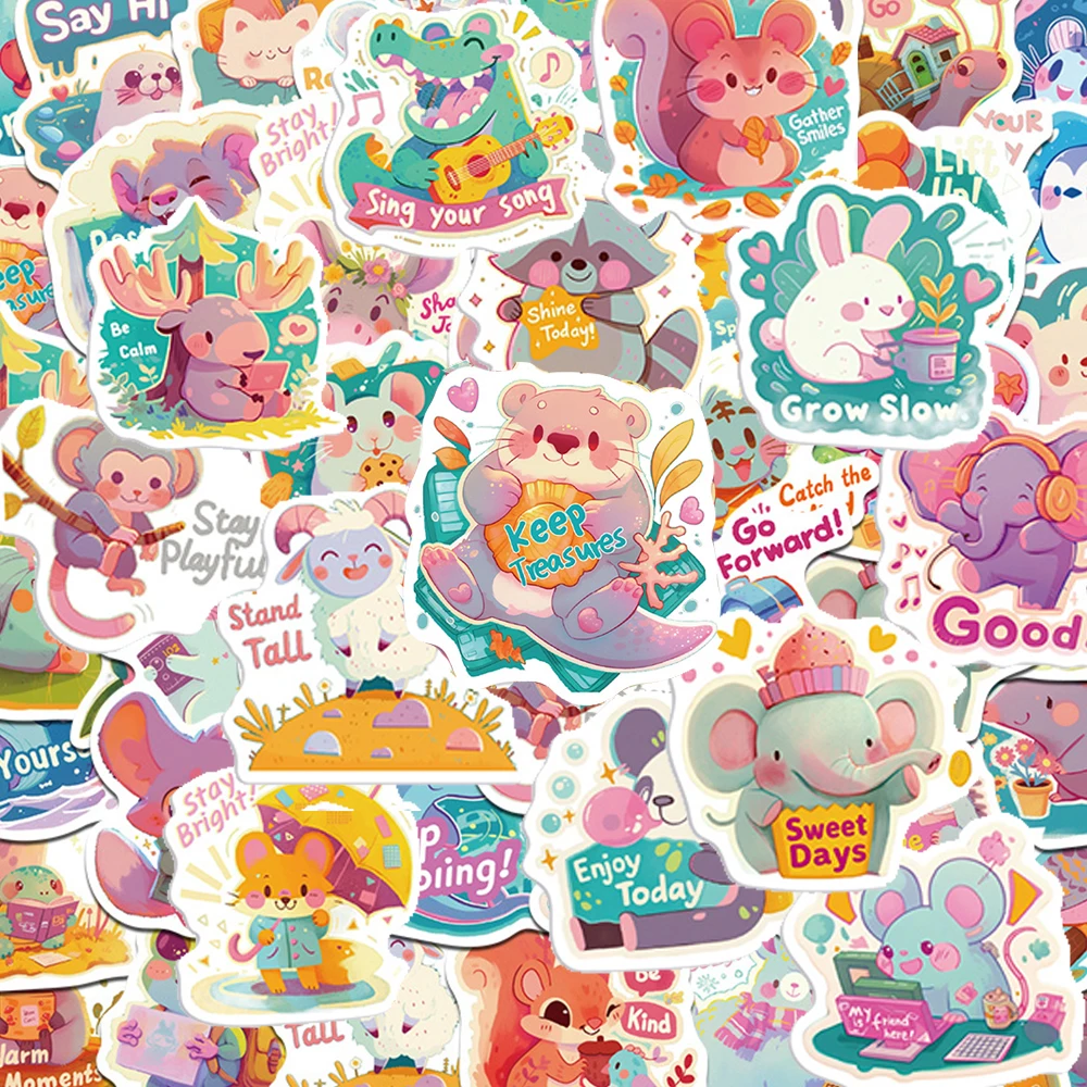 10/30/50pcs Cute Colorful Animal English Phrases Stickers Kawaii Graffiti Decals for Motorcycle Helmet Car DIY Aesthetic Sticker