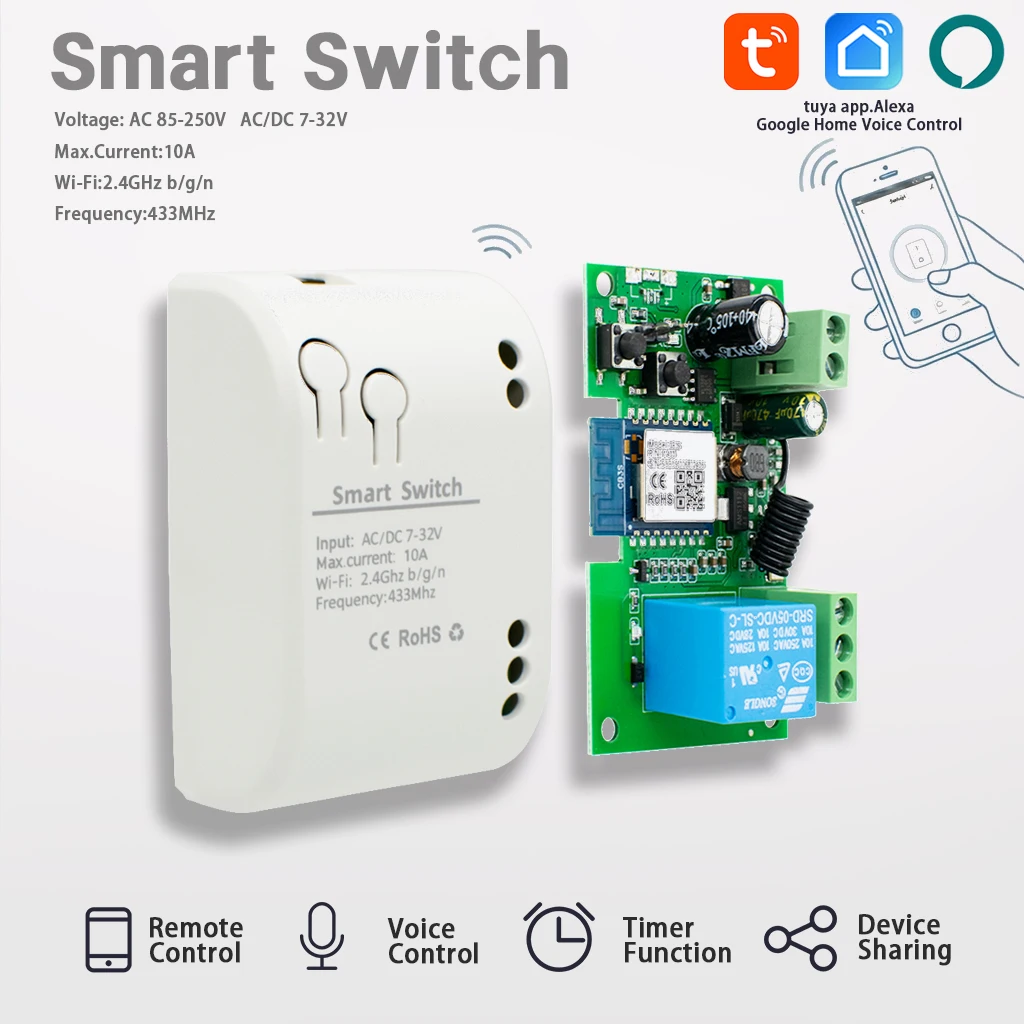 Tuya Relay Board WiFi Remote Breaker Control 1CH Telecontrol Switch Controller 12V 24V 220V NO NC COM Module Support RF433 Alexa