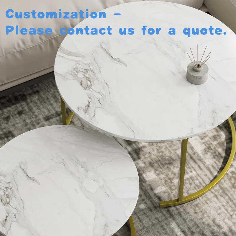 

custom.JDW Dining Room Metal Coffee Table Set with Golden Frame White Nesting Modern Design Fujian