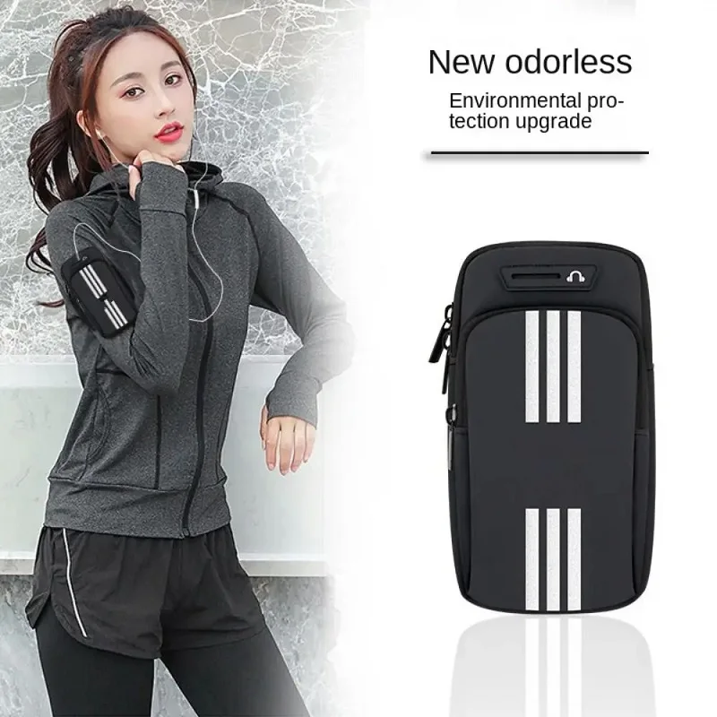 New Reflective Stripe Armband Bag For iPhone 15 14 13 12 Pro Max 15 Plus Elastic Zipper Running Sports Arm Mobile Phone Pouch