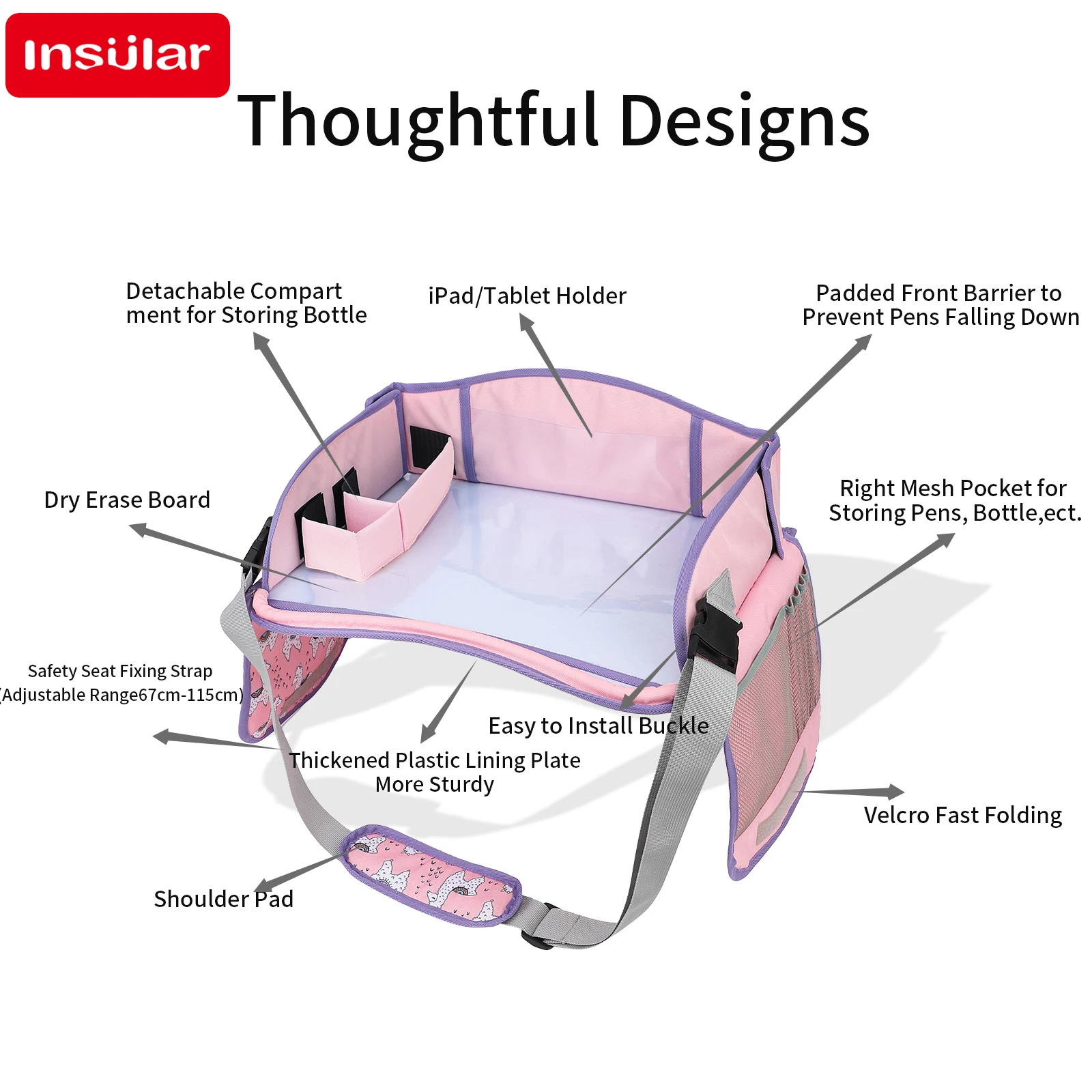 INSULAR 어린이 드로잉 보드 어린이 여행 트레이 자동차 좌석 어린이 자동차 휴대용 드로잉 보드 접이식 화이트 보드 4-6Y