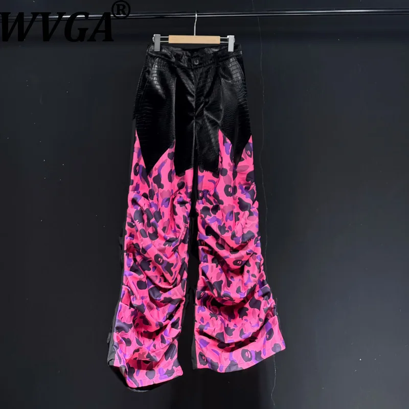 

WVGA Spring Autumn New Men Tide Streetwear Printed Patchwork Pleated Trendy Niche Chic Casual Punk Wide-Leg Pants Ins Y2K W15908