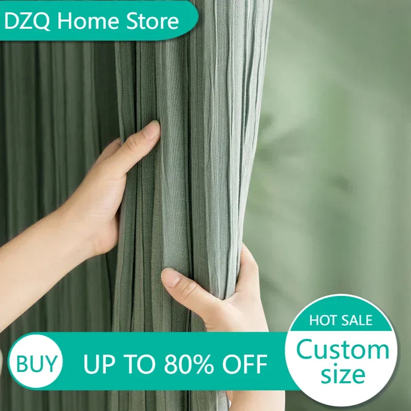 

Modern Japanese Curtains Cotton Linen Simple Curtains for Living Dining Room Bedroom Green Pleated Curtains windows Decoration