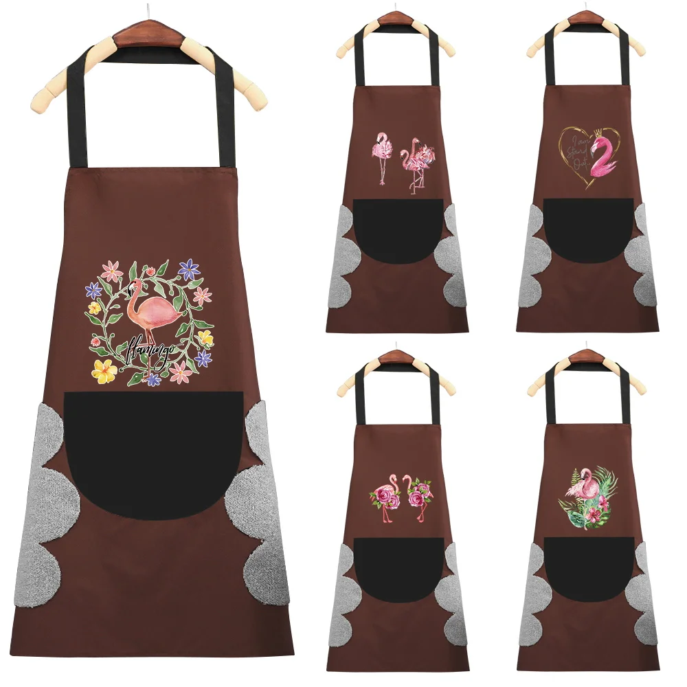 

Apron Perfessional Kitchen Apron Restaurant Shop Waiter Work Uniform Women/Men with Pockets Cleaning Pinafore Flamingo Pattern