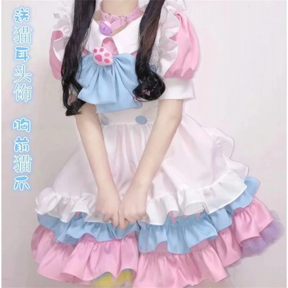 

2025 Kawaii Cute Lolita Maid Costumes Girls Women Lovely Maid Costume Animation Show Japanese Outfit Dress Clothes Pink +Blue