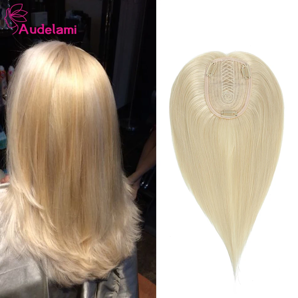 Audelami Straight Human Hair Topper For Women Human Hair Wigs Clip in Hair Extensions Toupee Breathable