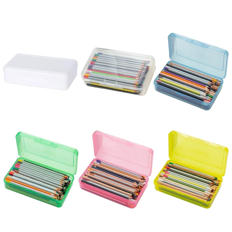 Transparent Pencil Box Hard Plastic Pencil Case Crayon Pen Box Sketch Pencil Case Stacking Office Supplies Box H8WD