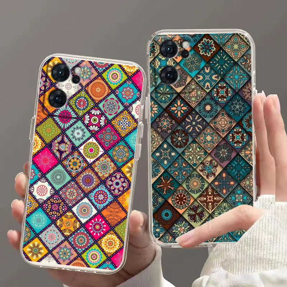 Clear Case For OPPO RENO 9 8 7 6Z 6 5 4 3 2Z SE PRO PLUS 4G 5G Case Funda Coque Capa Shell Retro Bohemian European Color Pattern