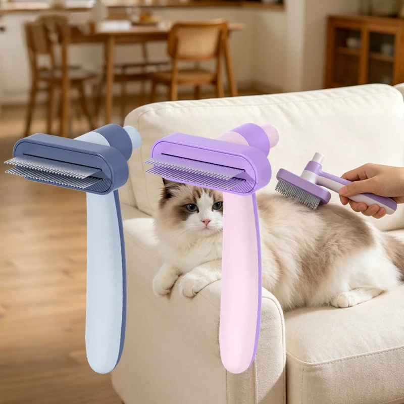 

One-Click Self-Cleaning Cat Brush Durable Stainless Steel Deshedding Comb for Cat Dog Pet Grooming Tool for Removing Loose Hair