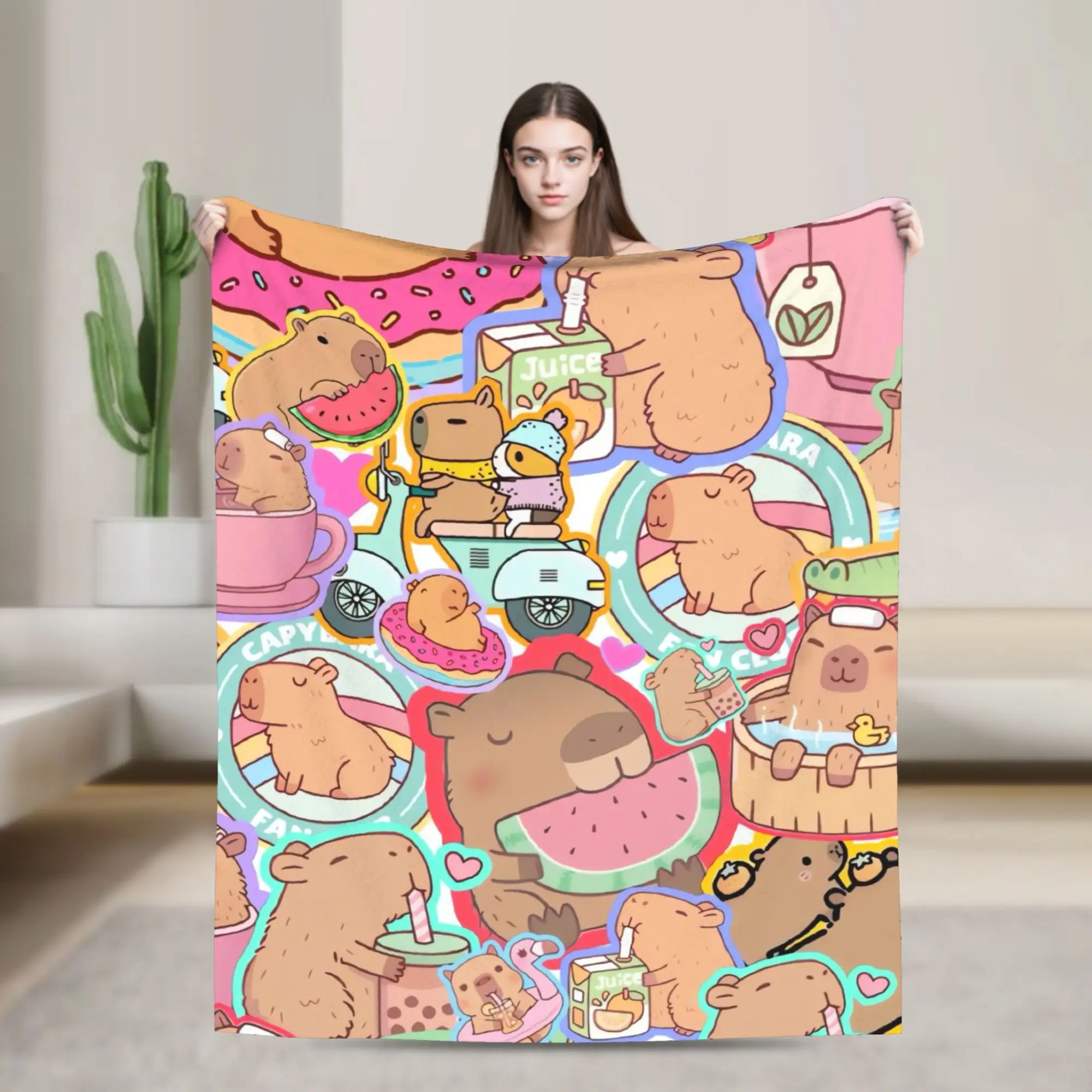 Warm Soft Blanket Travel Capybara Throw Blanket  Flannel Bedspread For Living Room Graphic Sofa Bed Cover
