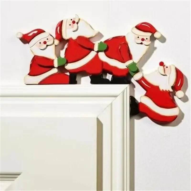 2023 Christmas Decoration Santa Claus Christmas Elk Wooden Decoration Door Frame Wood Trim Xmas Decor For Home Holiday Gifts