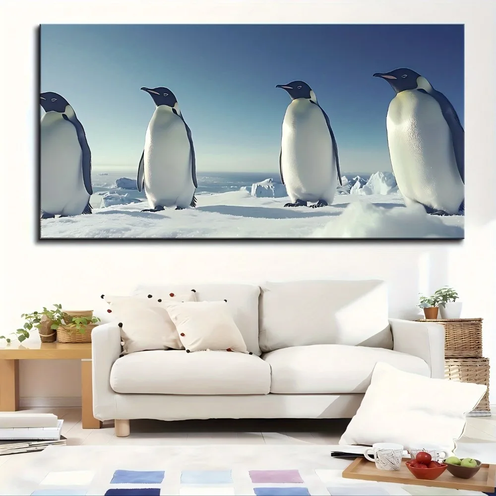 

1.5 inch thick pine solid wood frame, penguin animal art print poster, picture poster canvas print, home decor mural