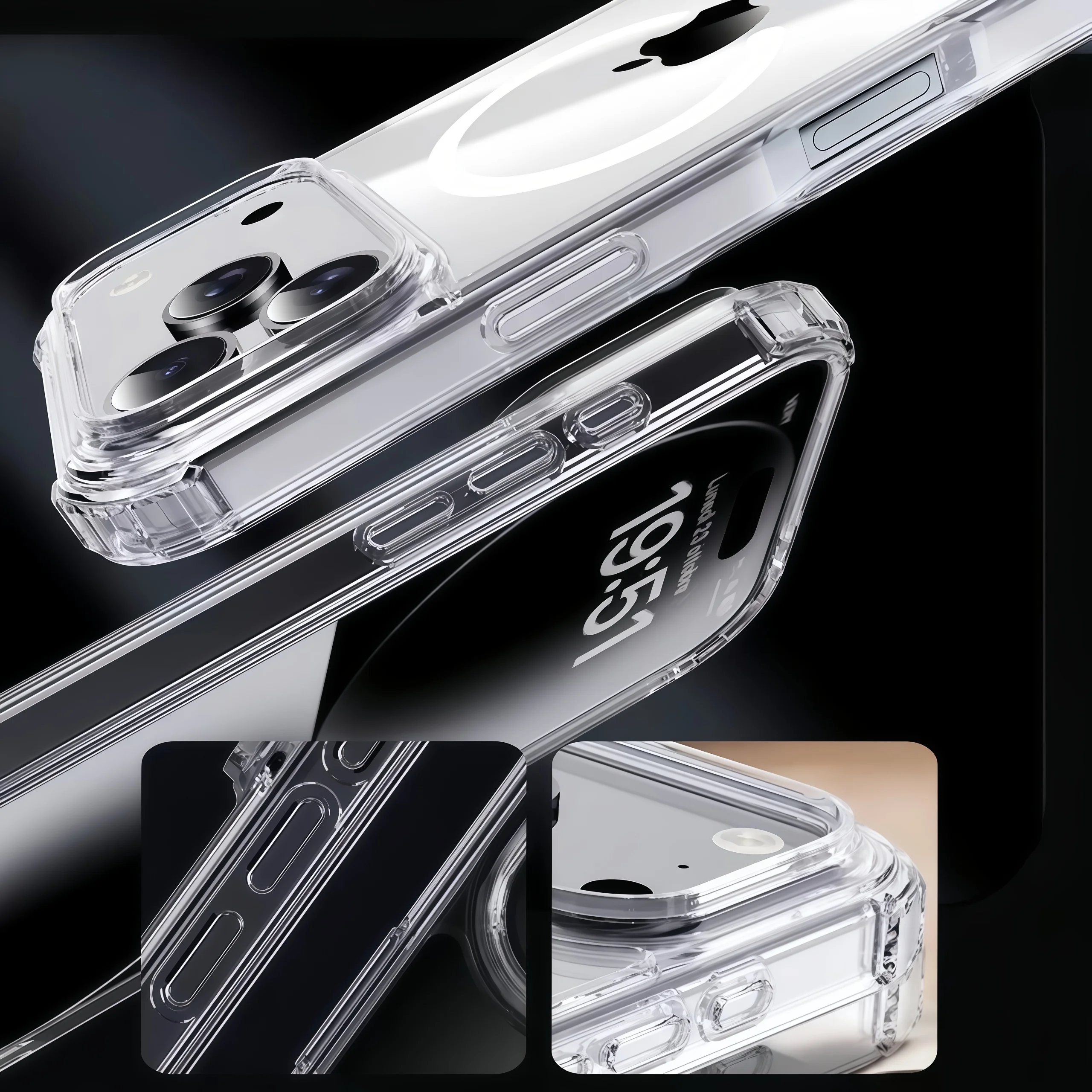 2 قطعة مغناطيسية شفافة دون اصفرار حافظة هاتف مقاومة للصدمات لهاتف آيفون 17Pro Max /17Pro/17/كريستال هوائي شفاف مغناطيسي