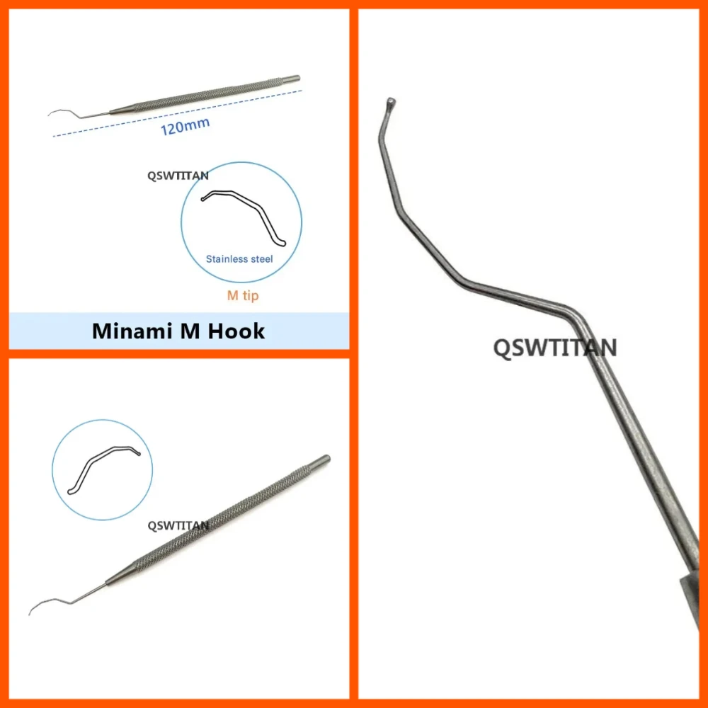 QSWTITAN Ophthalmic Lens Maniputor Hook Minami M Tip Stainless Steel Double Eyelid Surgical Instruments Eyelid Tools