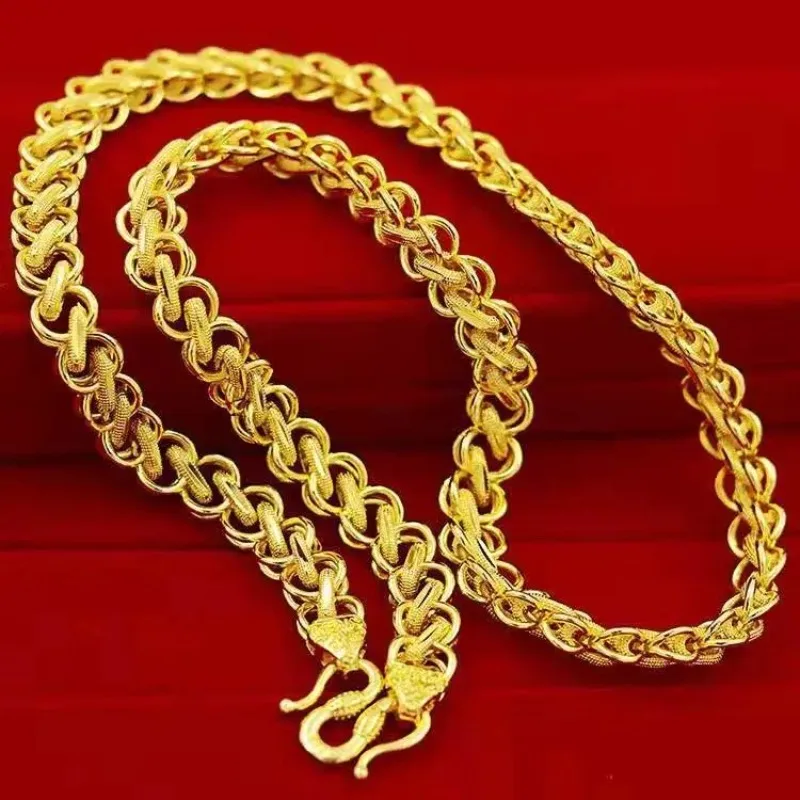 Fu Character Pendant Thai Style Vietnamese Sand Gold Necklace for Men Extra Thick Chunky Gold Plated Hip Hop Streetwear Gift