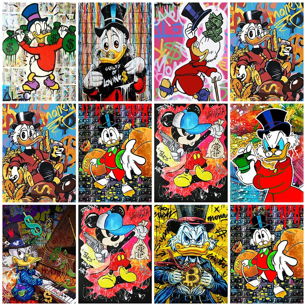 Disney 5D Painting By Numbers Donald Duck Animals Adult Text Pictures By Numbers Mickey Mouse Cartoon On Canvas Kits Handicraft