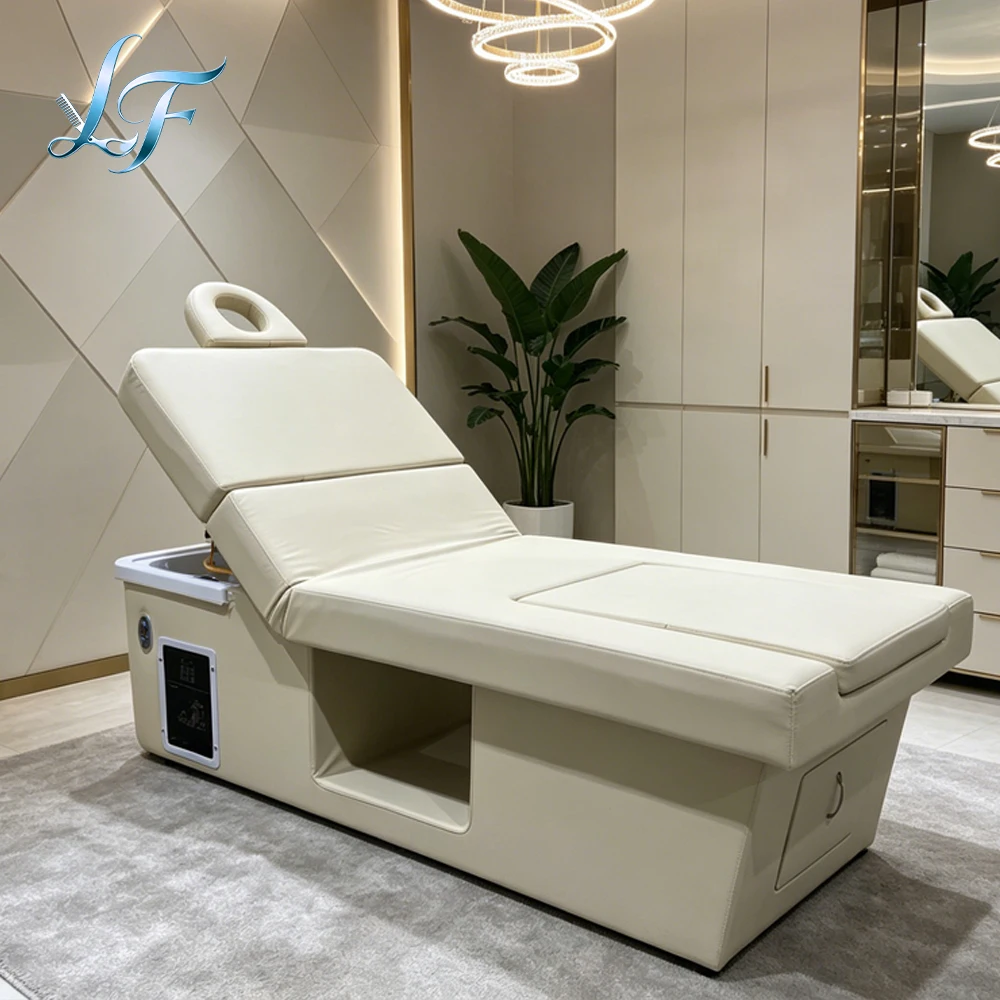 Thai Style Shampoo Bed with Steam Water Circulation Foot Bath Electric Backrest Shampoo Chair Custom Leather Salon Spa Equipment