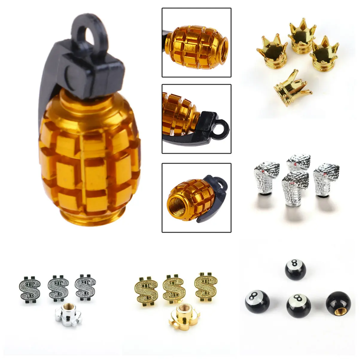 4pcs/lot Bicycle Tire Valve Caps Universal Dustproof Gold Crown Tyre Wheel Stem Air Valve Caps Tire Valve Auto Truck Bike