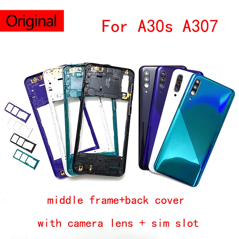 

Оригинальный Корпус для SAMSUNG Galaxy A30s A307, задняя крышка батарейного отсека, средняя рамка, объектив камеры, слот для Sim-карты, запасные части